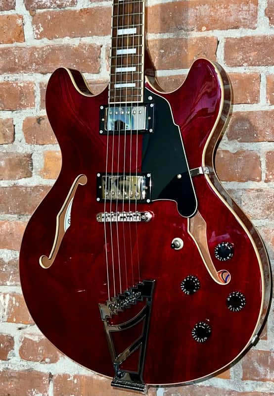 D'Angelico Premier DC Semi-Hollow Double Cutaway with Stairstep Tailpiece Trans Wine, Pro Setup Very Nice ! image 1
