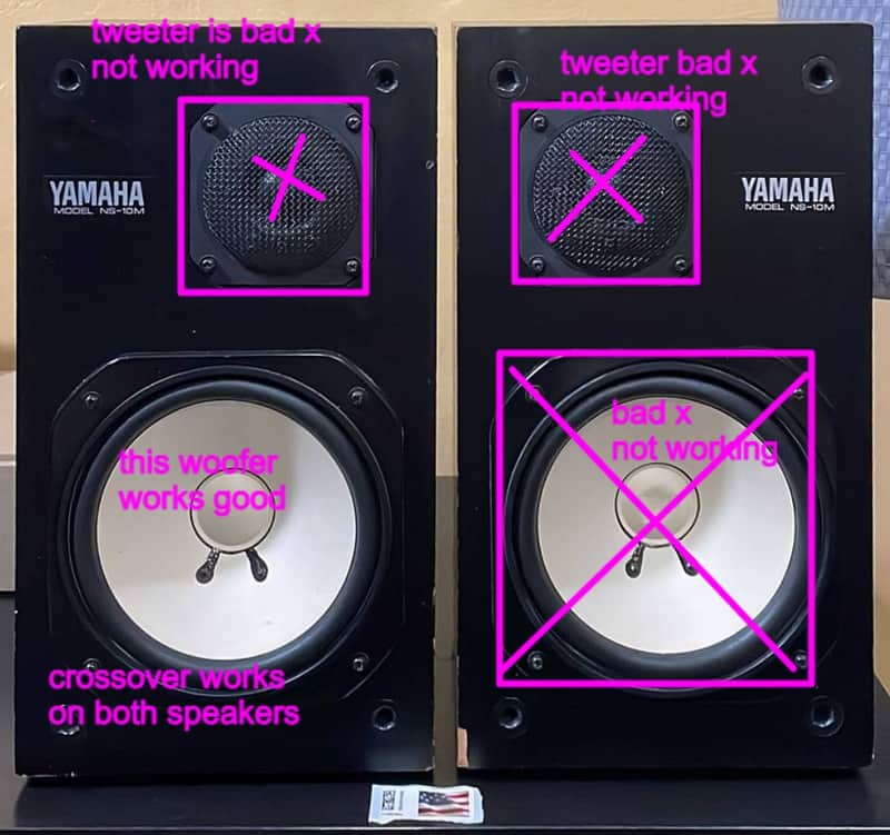 YAMAHA NS10 NS-10 NS 10 STUDIO MONITORS [pair] only 1 woofer works for parts image 1