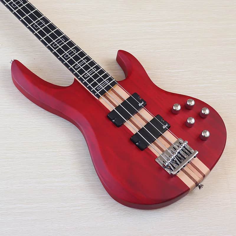 Red Custom 4 String Electric Bass, Ash Wood Body, Maple Neck, 24 Frets Fingerboard image 1