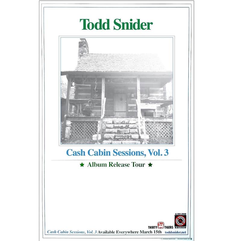 Todd Snider Cash Cabin Sessions Vol. 3 Ltd Ed RARE Tour Poster! Blues Rock Folk Americana Country HARD WORKING AMERICANS HAYES CARLL PARKER MILSAP JOHN PRINE WAYLON JENNINGS DWIGHT YOAKHAM DAVID ALLAN COE GUY CLARK BILLY JOE SHAVER JOE ELY TOWNES VAN ZANT image 1