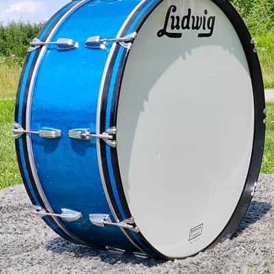 60's Ludwig 28" x 10" Blue Sparkle Orchestral/Concert/Marching Bass Drum image 1