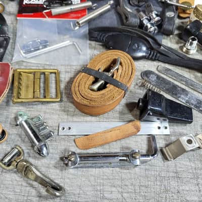 Vintage Pile of  Switch Surrounds Strap Parts String Winders Harness Misc Guitar Junk Parts Luthier image 9