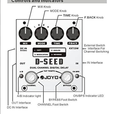 Joyo D-SEED Dual Channel Digital Delay Pedal w/ Power Supply and 2 Patch Cables image 10