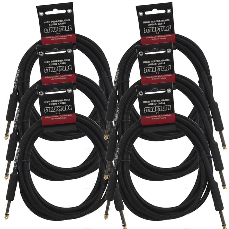 6 PACK Black 10ft Strukture 6MM Woven Instrument Cable 1/4" to 1/4" SC10W thick ABS inner sleeve image 1