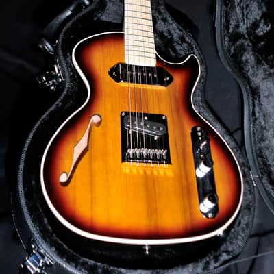BootLegger Guitar Single Barrel Brown Red Black Burst Custom Case & Flask P90 & Single Coil image 17