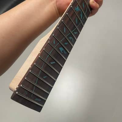 Reverse headstock floyd rose nut stainless steel 24 frets Maple guitar neck hole 10mm Lock nut Satin ibanez Rosewood fingerboard Blue Tree of Life inlay image 4