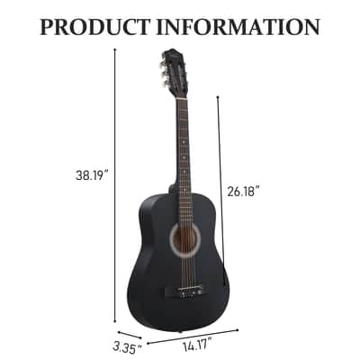Cxxss Matte Black 38-inch Round Acoustic Guitar with Picks, Strings, Capo, Case, Tuner, and Strap image 3