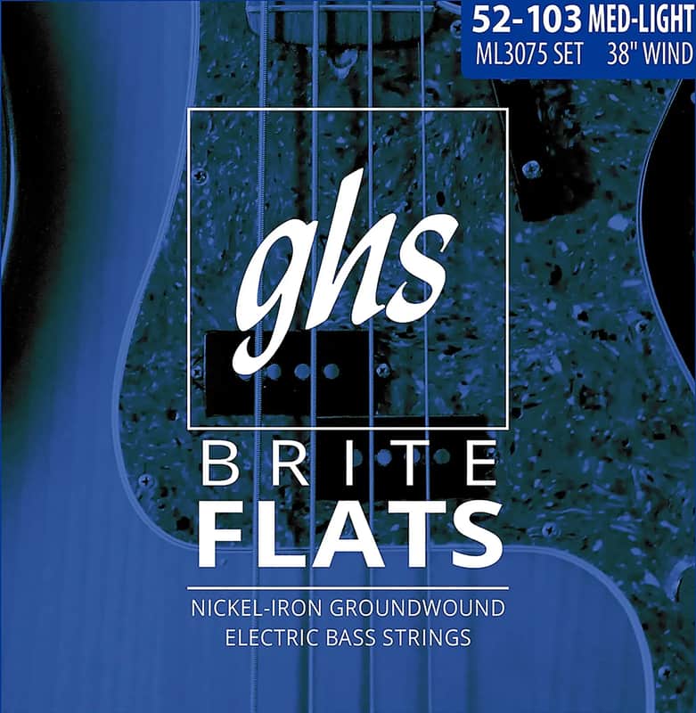 GHS M3075 Brite Flats Medium Flatwound Nickel-Iron 4-String Bass Strings, 49-108 image 1