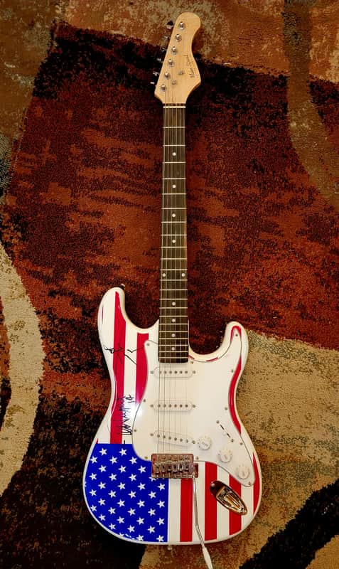 Main Street Guitars Autographed By Ted Nugent Stars And Stripes 'Murican Flag image 1