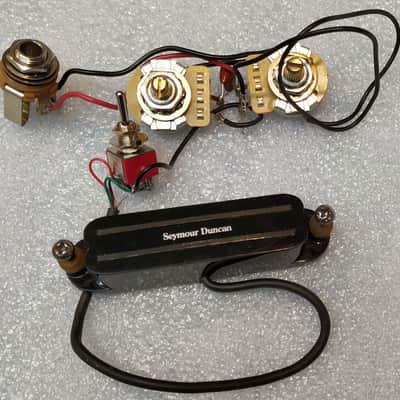 Pre-soldered Ready-to-Go Custom Wiring Harness for Squier Bronco Bass | Seymour Duncan SHR-1 Hot Rails Humbucker +3-way Mini-Switch -> Series / Split / Parallel | Full-size CTS Pots + Switchcraft Output Jack image 1
