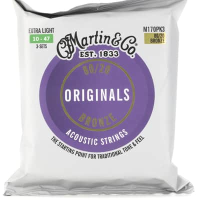 Martin M170PK3 Originals 80/20 Bronze Acoustic Guitar Strings - Extra Light (10 - 47) 3-Pack