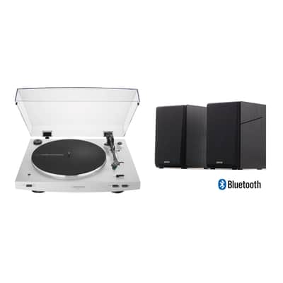 Audio-Technica AT-LP3XBT-White Automatic Belt Drive Turntable Package with Edifier R990BT Bluetooth image 1