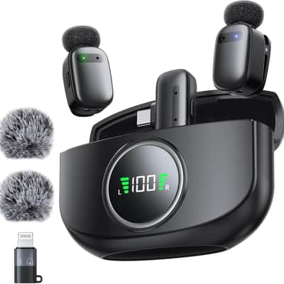 Wireless Mini Lavalier Microphone for iPhone & Android, Dual Clip-On Mics with 30H Charging Case, Intelligent Noise Cancellation, Tiny Portable Mic for Vlogging, TikTok, Live Stream, Teaching Meetings image 1