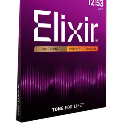 Elixir 80/20 Bronze Acoustic Guitar Strings, NANOWEB, Light (.012 -. 053) image 2