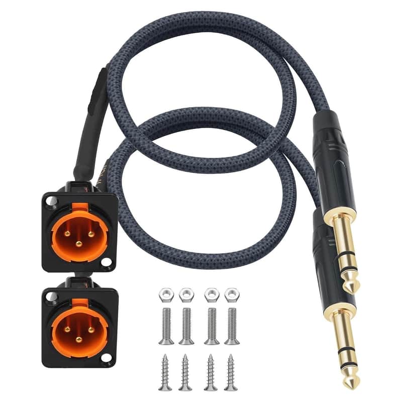 XLR Pass Through Cable, XLR Male Panel Mount to 1/4 inch TRS Connector Adapter, Mic Feed/Pass Thru Converter for Stage Box, Patch Panel, Floor Box 2-Pack 2FT (Male D-Type 6.35) image 1