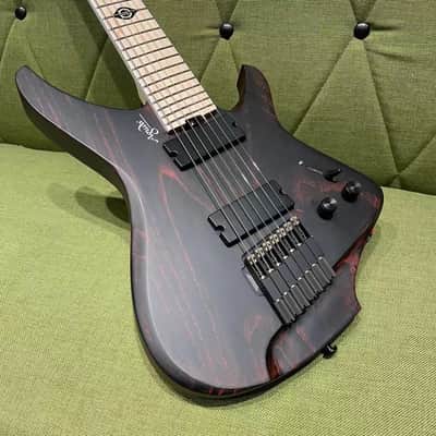 Aguda Black Hole 7 String Multiscale Headless Electric Guitar Black/Red Sandblasted image 1