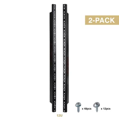 ST-RR-12U / ST-RR-12UX2 | 12U Steel Rack Rails, with Black Powder Coated Finish and Screws, 2-Pack or 4-Pack-ST-RR-12U (2-Pack) image 1