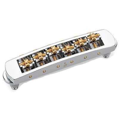 Schaller Germany STM Roller Bridge for Les Paul Guitar, CHROME w/ Brass Saddles image 3