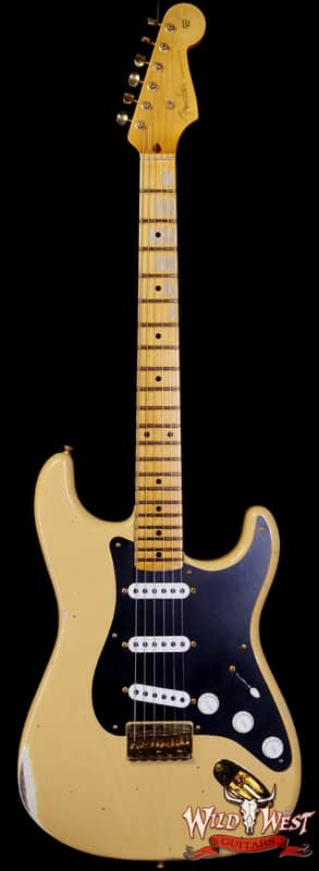 Fender Custom Shop Limited Edition 70th Anniversary 1954 Stratocaster Hardtail Relic Nocaster Blonde with Black Pickguard & Gold Hardware 7.10 LBS image 1