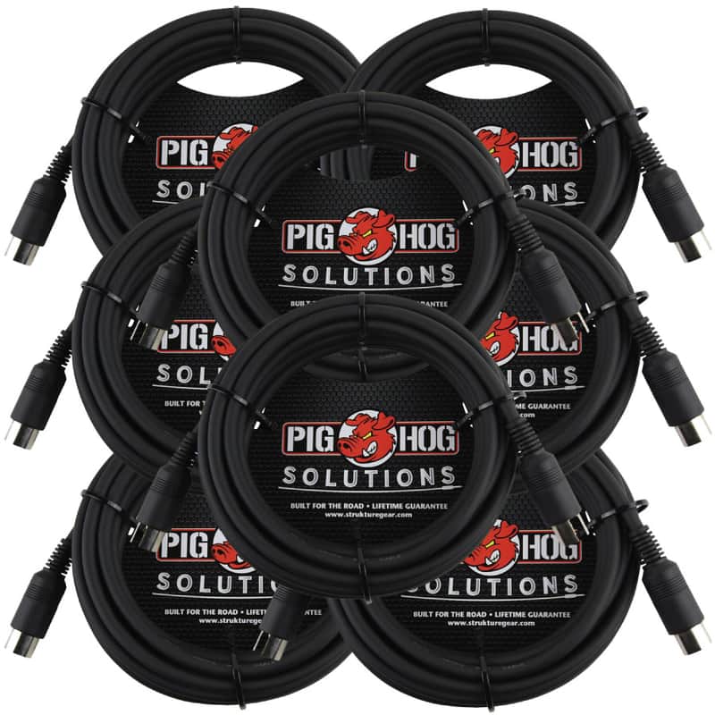 8 Pack Pig Hog Solutions PMID15 - 15ft MIDI Cable Black Instrument Interface - New image 1