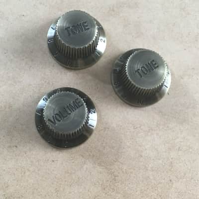 3 Shiny Vintage Antique Brass Finish Guitar Knobs For Fender Strat Light NOS Relic Wear image 3