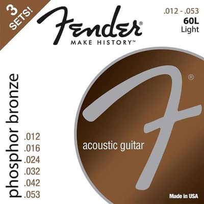 3-PACK Fender 60L Phosphor Bronze Acoustic Guitar Strings - LIGHT 12-53 image 2