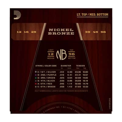 D'Addario NB1256 12-56 Nickel Bronze Acoustic Light Top/Medium Bottom - Acustic Guitar Strings image 3