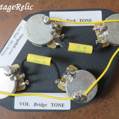 Wiring Kit Mallory MUSTARD .022uF Caps CTS 550k LONG shaft pots for Gibson Les Paul Std image 1