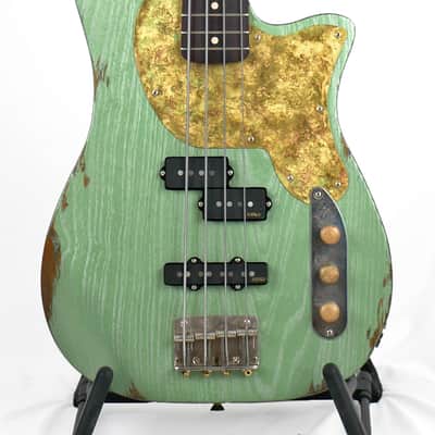 Offbeat Guitars "Priscilla" Bass in Avocado Metallic Relic, EMG Geezer Butler PJ PUs, Gotoh Hardware image 3