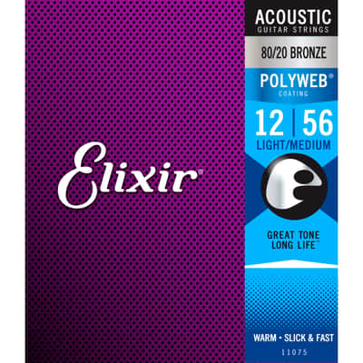 Elixir 11075 80/20 Bronze Polyweb Light/Medium Acoustic Strings 12-56 - Acustic Guitar Strings image 2