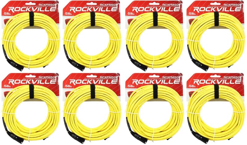 8 Rockville RCXFM50P-Y Yellow 50' Female to Male REAN XLR Mic Cable 100% Copper image 1