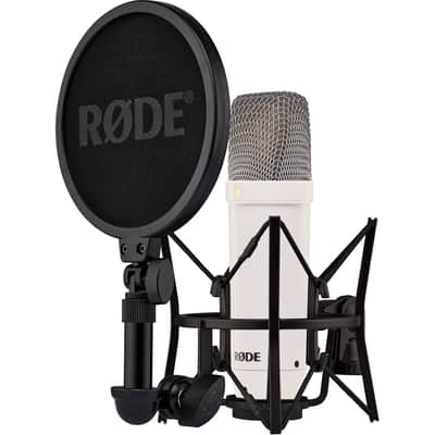 Rode NT1 Signature Series - White Condenser Microphone with SM6 Shockmount, Rode PSA1+ (White) Professional Microphone Boom Arm and Pop Filter image 2
