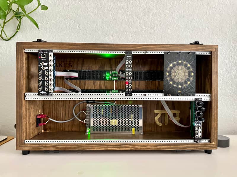 6Ux104HP Portable Eurorack Case Powered Dark Walnut Module and Cables image 1