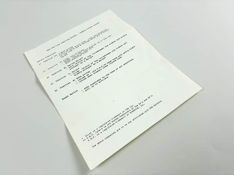 PRS Original 1986–89 Rotary Switch Instruction Sheet — Early Factory Paper image 1