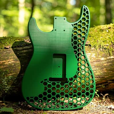 JGV3D | 3D Printed S-Style Guitar Body | One-Piece PLA+ | Fully Routed SSH | Right Handed | Green| Hexagon image 2