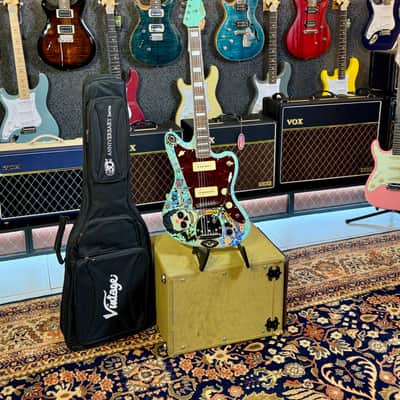 Vintage Guitars V65 30 Anniversary Custom Art Paint “ Surf & Calaveritas” 1 of 1 LTD 2026 - Sea Foam Green image 4