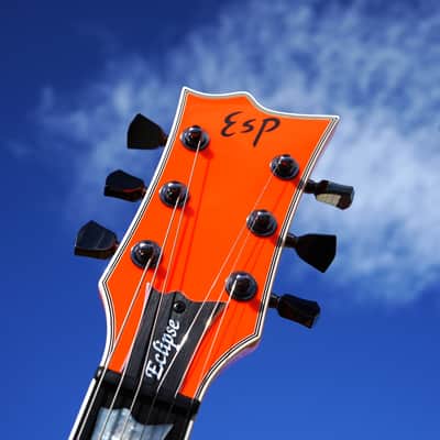 ESP CUSTOM SHOP Eclipse CTM - Ebony Neon Orange 6-String Electric Guitar w/ Case image 4