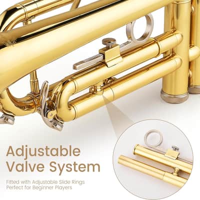 Bb Trumpet for Beginners, Brass Student Trumpet Kit with Case, 7C Mouthpiece, Cleaning Kit, Standard B Flat Instrument - Gold image 3