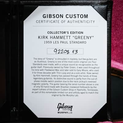 Gibson Kirk Hammett "Greeny" Collector's Edition Brazilian 1959 Les Paul Standard Reissue Sunburst Murphy Lab Limited to 50 Worldwide image 7