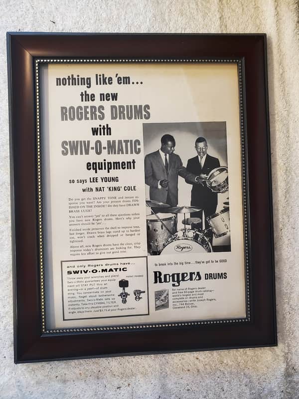 1959 Rogers Drums Promotional Ad Framed Lee Young Nat King Cole Original image 1