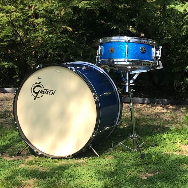 Vintage 1960s Gretsch Round Badge 2-Piece Blue Sparkle Glass Glitter Jazz Drums Virgin Bass Snare USA Jasper Shells 14/22 image 1
