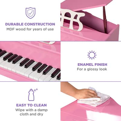 Classic Wooden 30-Key Mini Grand Piano Musical Instrument For Kids with Bench Pink image 6