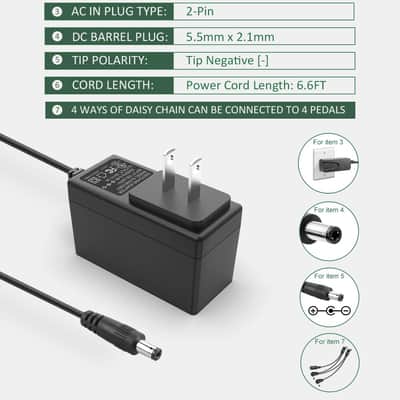 Guitar Pedal Power Supply, 9V, 1A, BOSS PSA Adapter 9V DC Power Supply for Guitar Pedals Keyboard Pedalboard BOSS PSA, 9 Volt 1 Amp DC Power Cord Adapter【Tip Negative】&【4 Way Daisy Chain Pedal Cables】 image 2