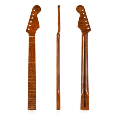 [Light Yellow Glossy] 21-Fret Guitar Handle/Neck (Flame Roasted Maple) for ST Style – Bovine Bone Nut,price include the import duty for US buyer