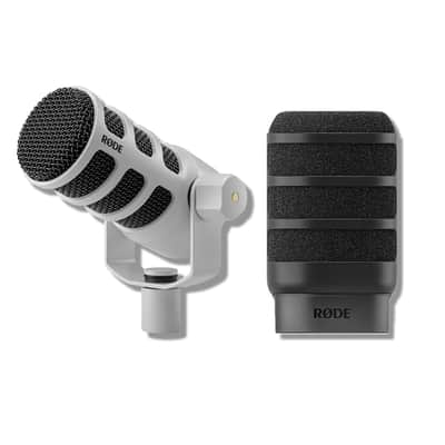 Rode PodMic (White) Cardioid Dynamic Broadcast Microphone with WS14 PodMic Pop Filter - Black image 1