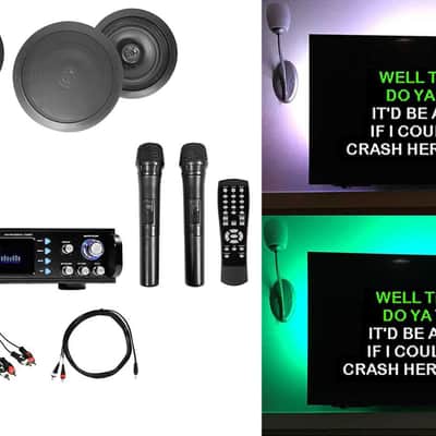 Rockville RPA70WBT Bluetooth Karaoke Amplifier+4) 8" Black Ceiling Speakers+Mics image 1