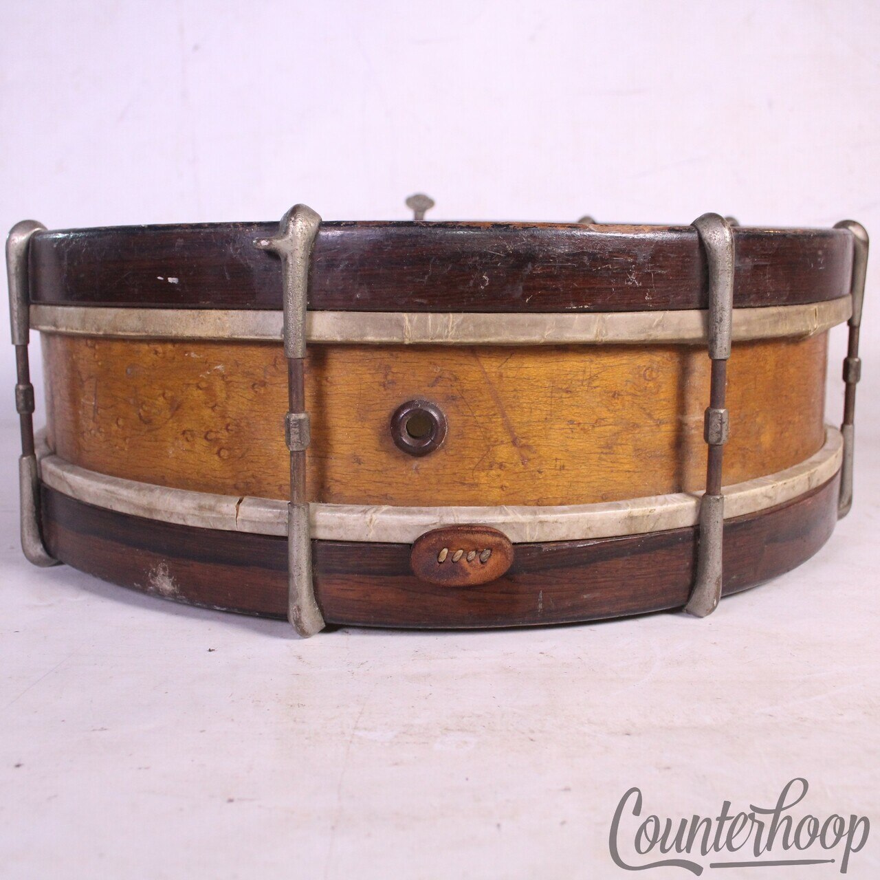 Vintage 15x4" Birdseye Maple Snare Drum 2Ply Wood Calf Skin Heads Vintage 1900s — main photograph