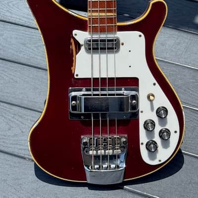 Rickenbacker 4001 Bass 1971 - ultra rare Burgundyglo & Checkerboard Bound & she had a few good gigs ! image 1