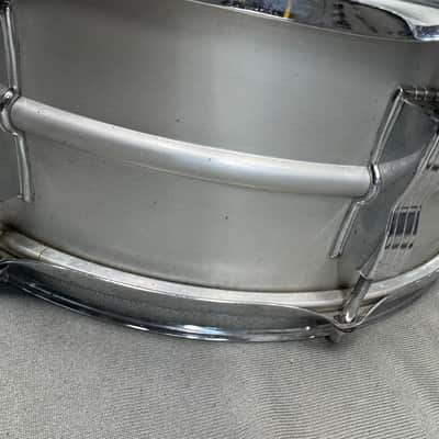 Vintage Ludwig Acrolite Aluminum Snare Drum 8 Lug 14x5” Blue Olive Badge 1976 76 Acrolite 1979 - Brushed Aluminum image 4