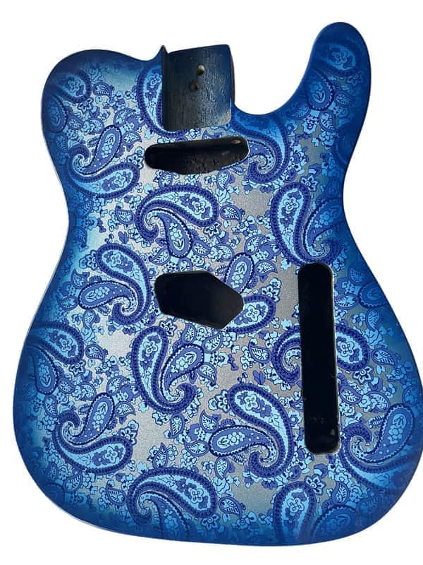 Mahogany Wood Telecaster Tele Style Guitar Body in Paisley Blue image 1